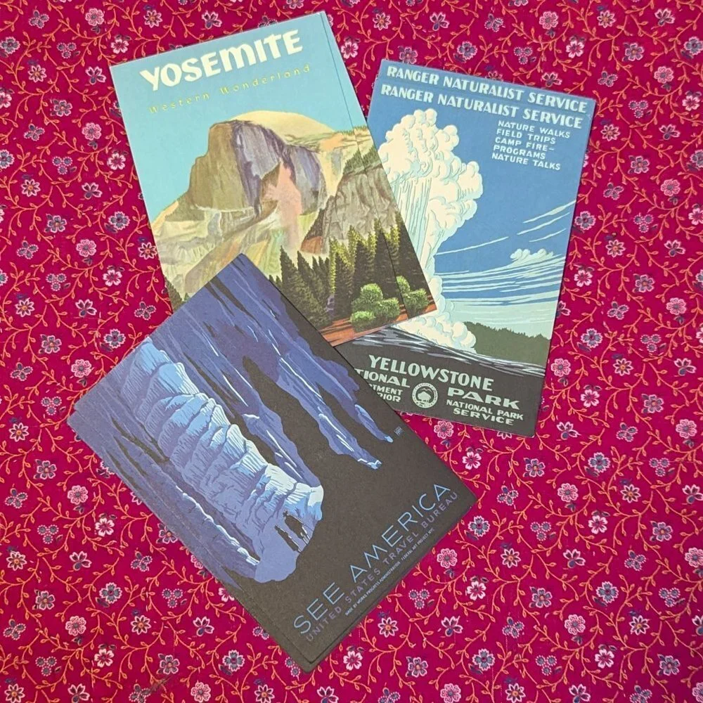 National Parks Postcards Tin 18 Ct Yosemite‎ Yellowstone Cavalini & Co Vintage